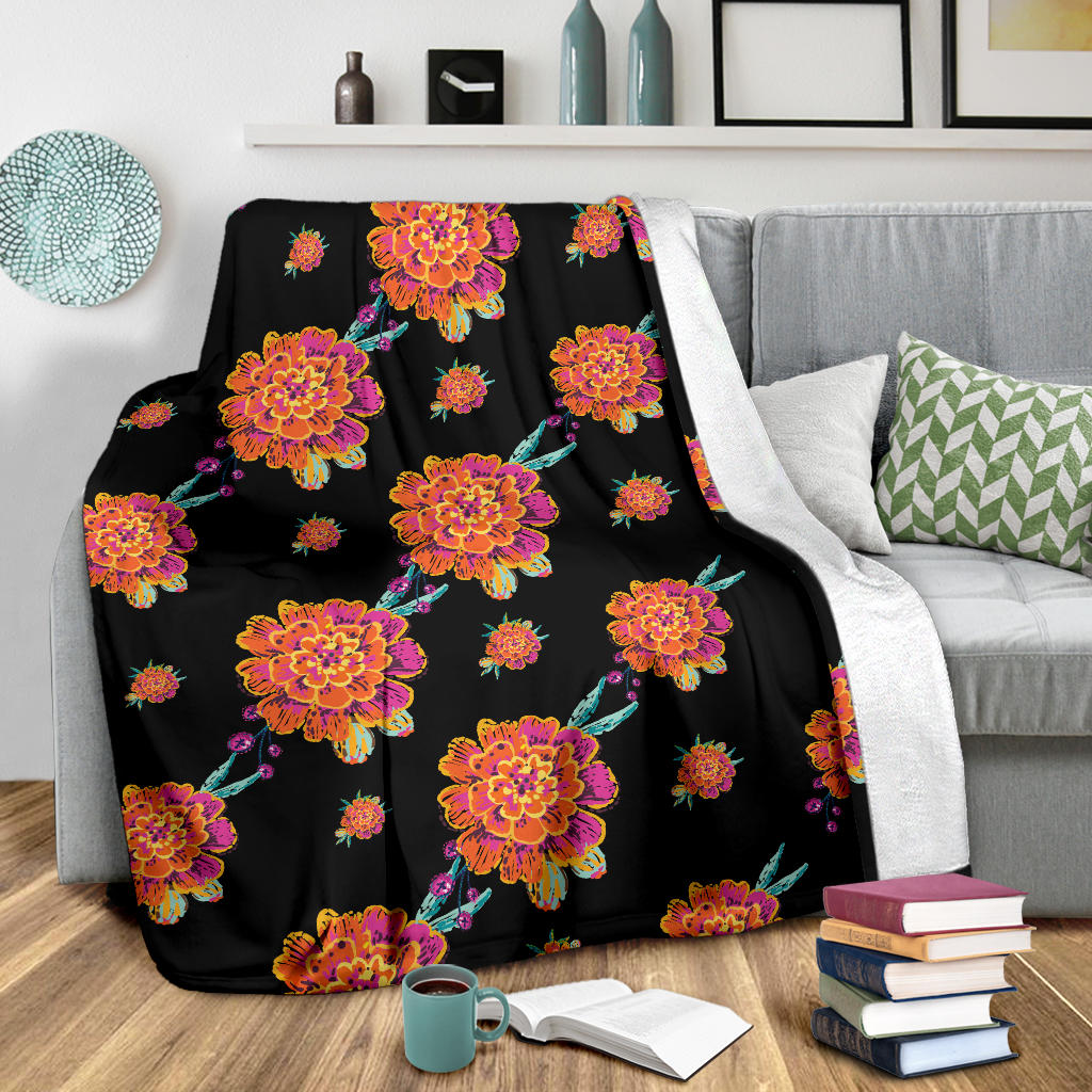Marigold Pattern Print Design 01 Premium Blanket
