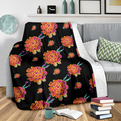 Marigold Pattern Print Design 01 Premium Blanket