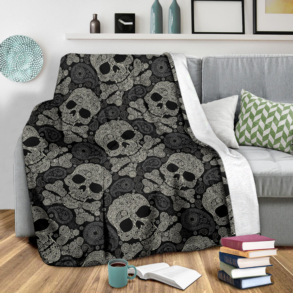Paisley Skull Pattern Print Design A01 Premium Blanket