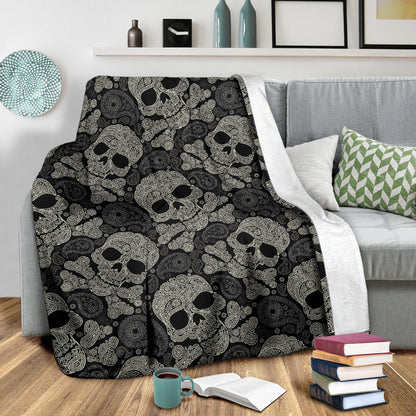 Paisley Skull Pattern Print Design A01 Premium Blanket