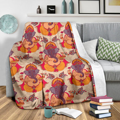 Ganesha Indian Pattern Print Design 02 Premium Blanket