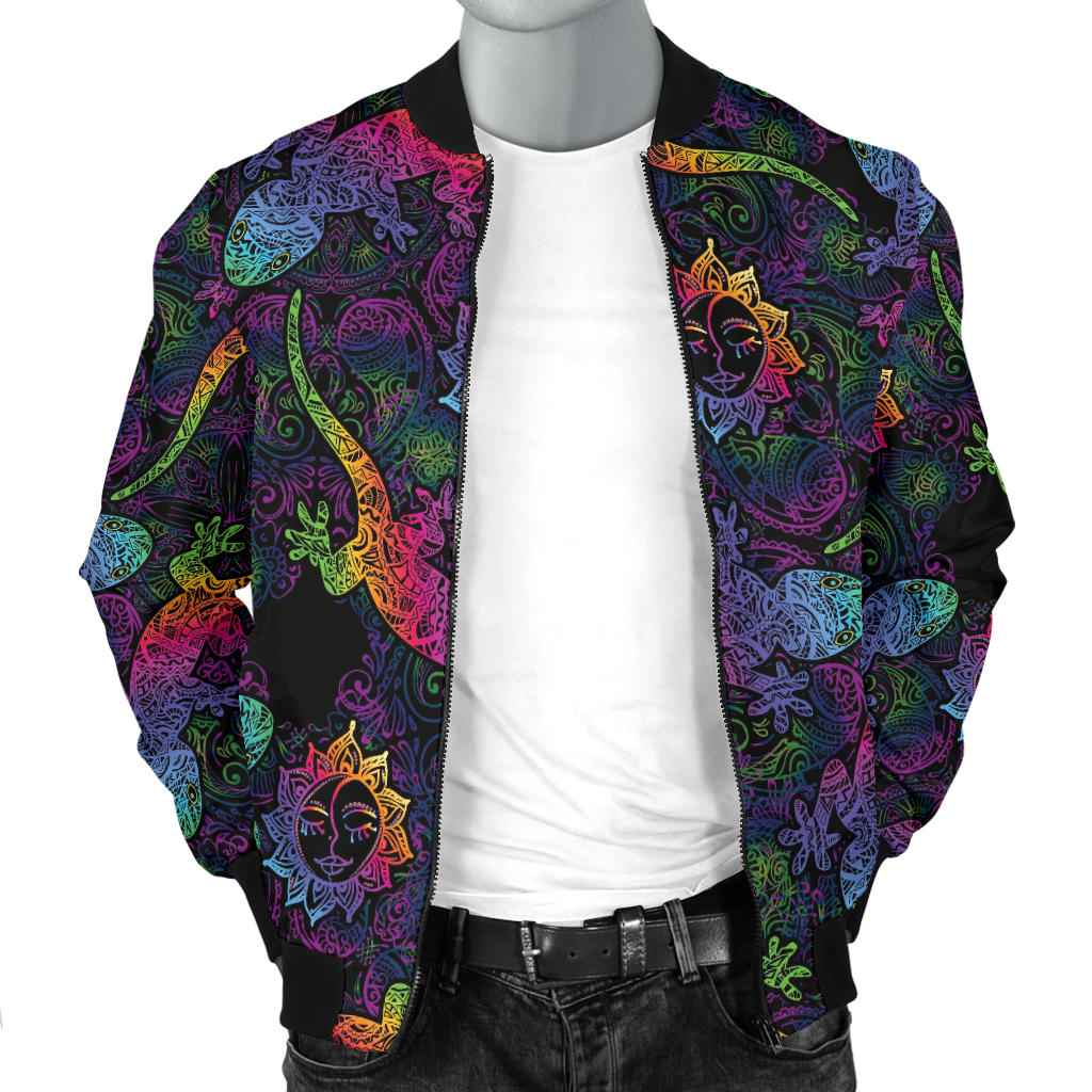 Gecko Rainbow Pattern Print Design 03 Men Bomber Jacket