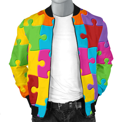 Autism Awareness Pattern Print Design 02 Men Bomber Jacket
