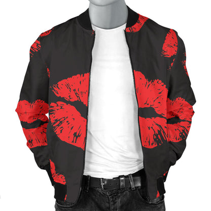 Lip Red Pattern Print Design 02 Men Bomber Jacket