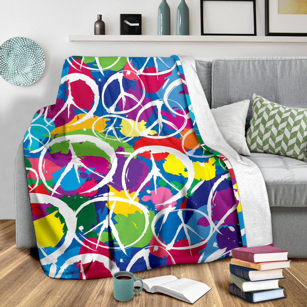 Peace Sign Colorful Pattern Print Design A02 Premium Blanket