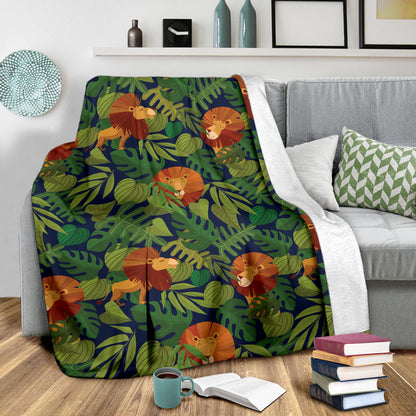 Lion Jungle Pattern Print Design 05 Premium Blanket