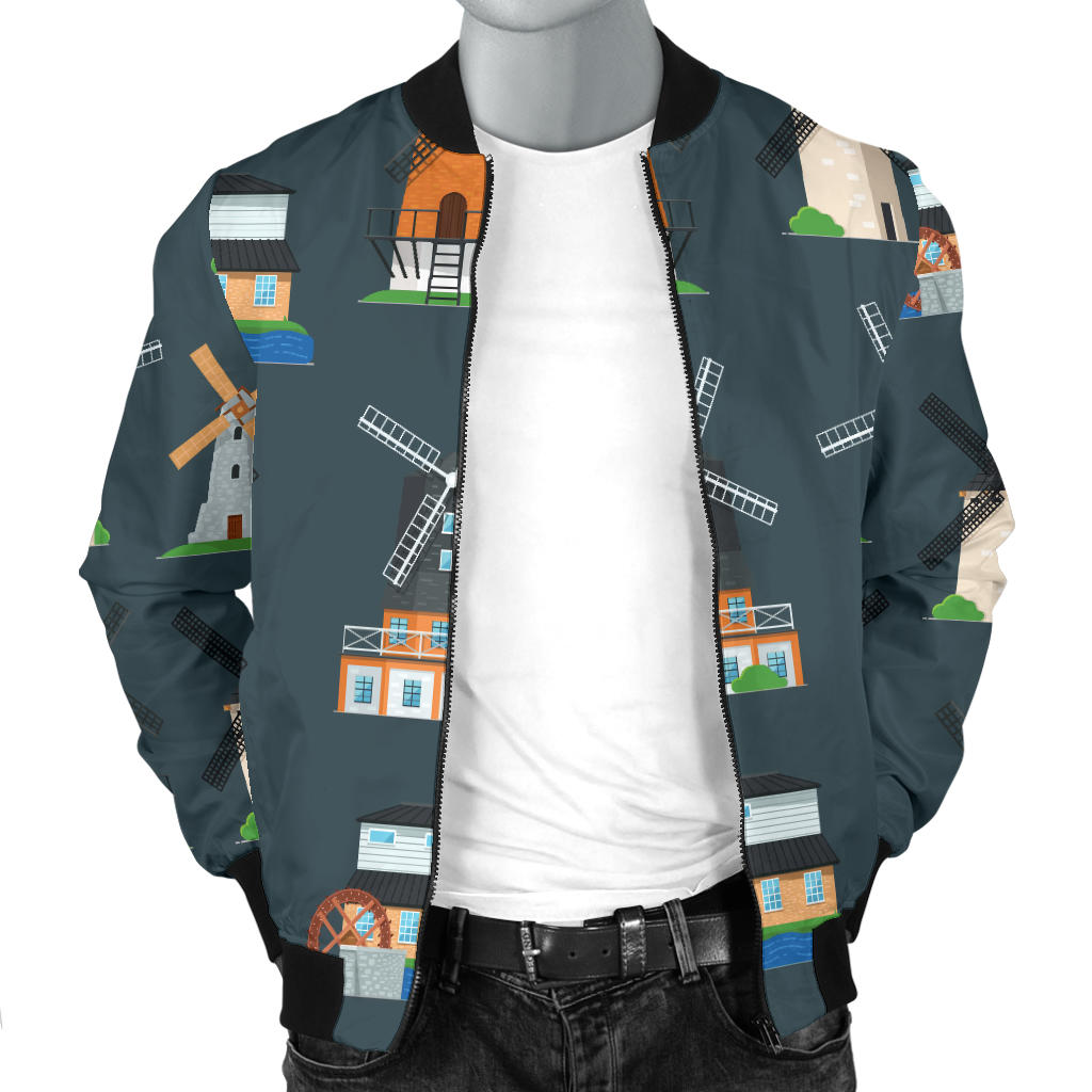 Windmill Pattern Print Design 04 Men Bomber Jacket