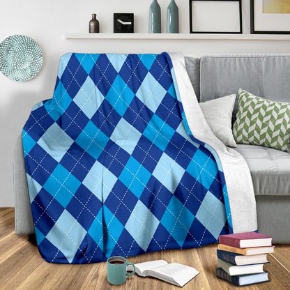 Argyle Blue Pattern Print Design 02 Premium Blanket