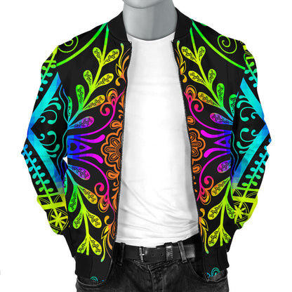 Neon Trible Rainbow Pattern Print Design A01 Men Bomber Jacket