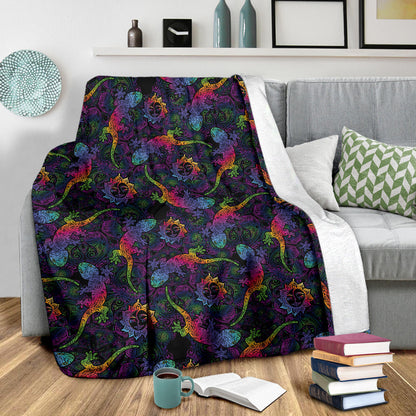 Gecko Rainbow Pattern Print Design 03 Premium Blanket