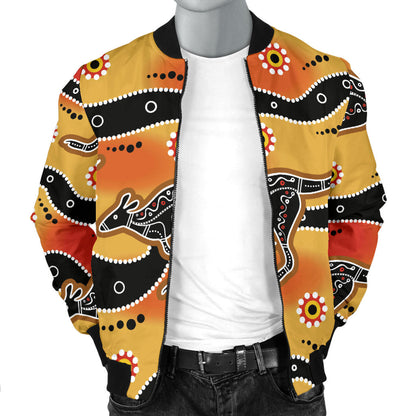 Kangaroos Aboriginal Pattern Print Design 06 Men Bomber Jacket