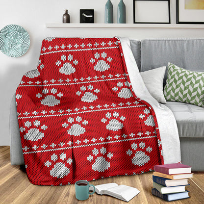 Knit Paw Pattern Print Design 03 Premium Blanket