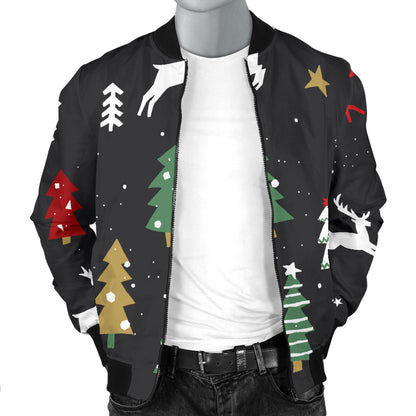 Christmas Tree Deer Style Pattern Print Design 03 Men Bomber Jacket