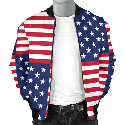 Patriotic US Flag Pattern Print Design A03 Men Bomber Jacket