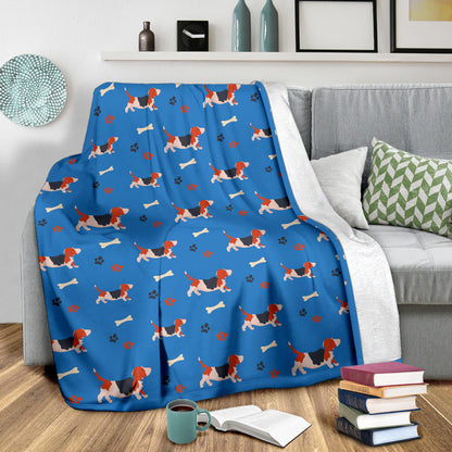 Basset Hound Pattern Print Design 02 Premium Blanket