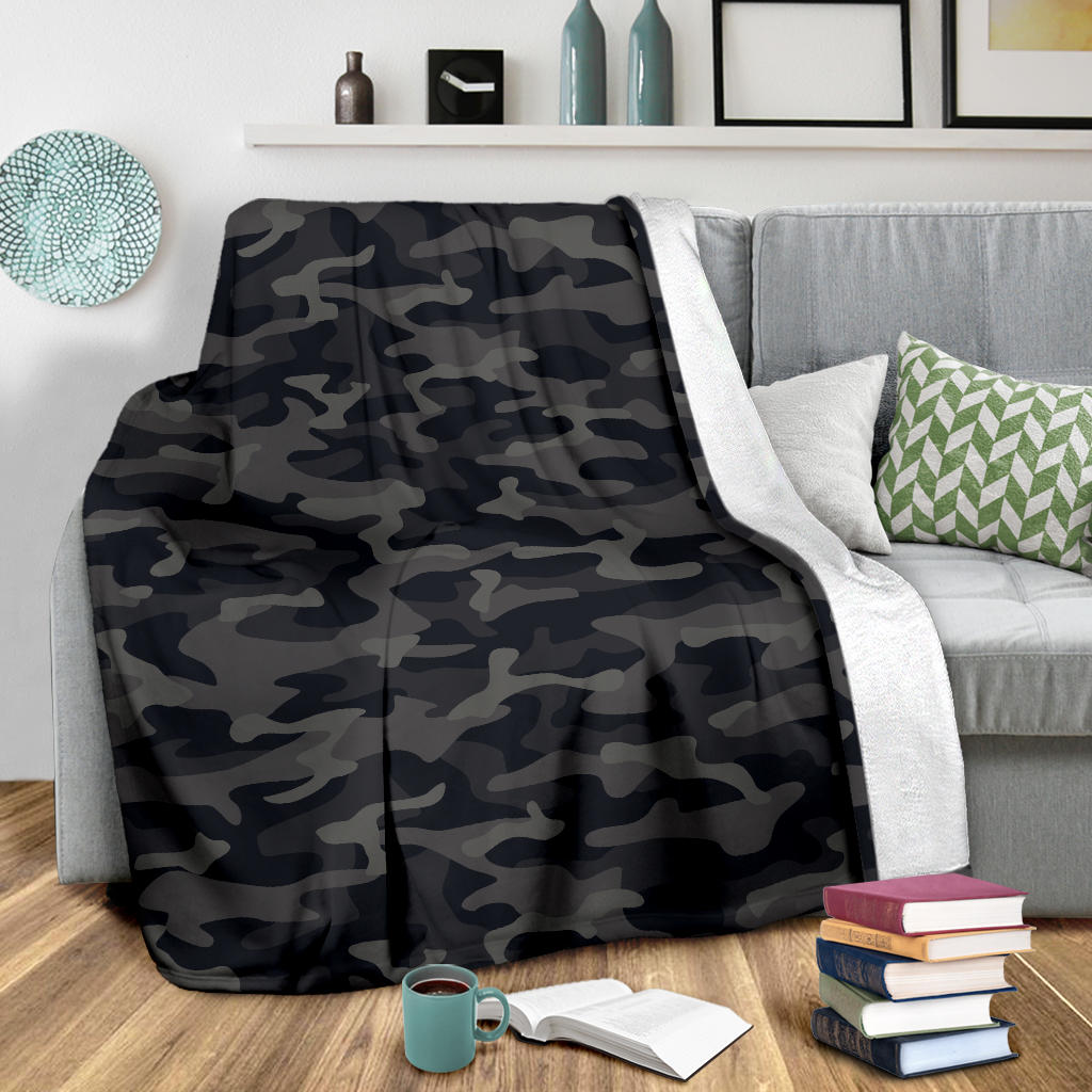 Camo Black Pattern Print Design 02 Premium Blanket