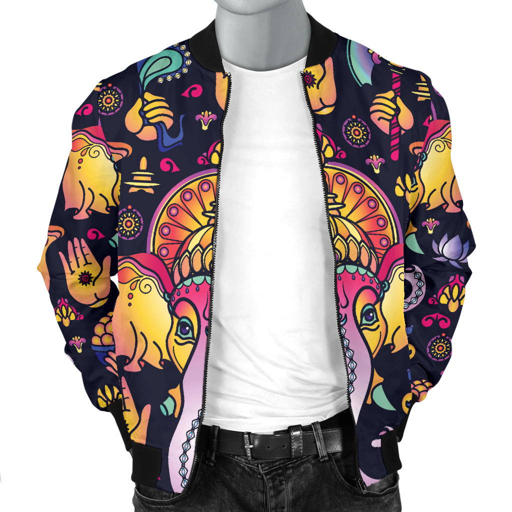 Ganesha Indian Pattern Print Design 03 Men Bomber Jacket