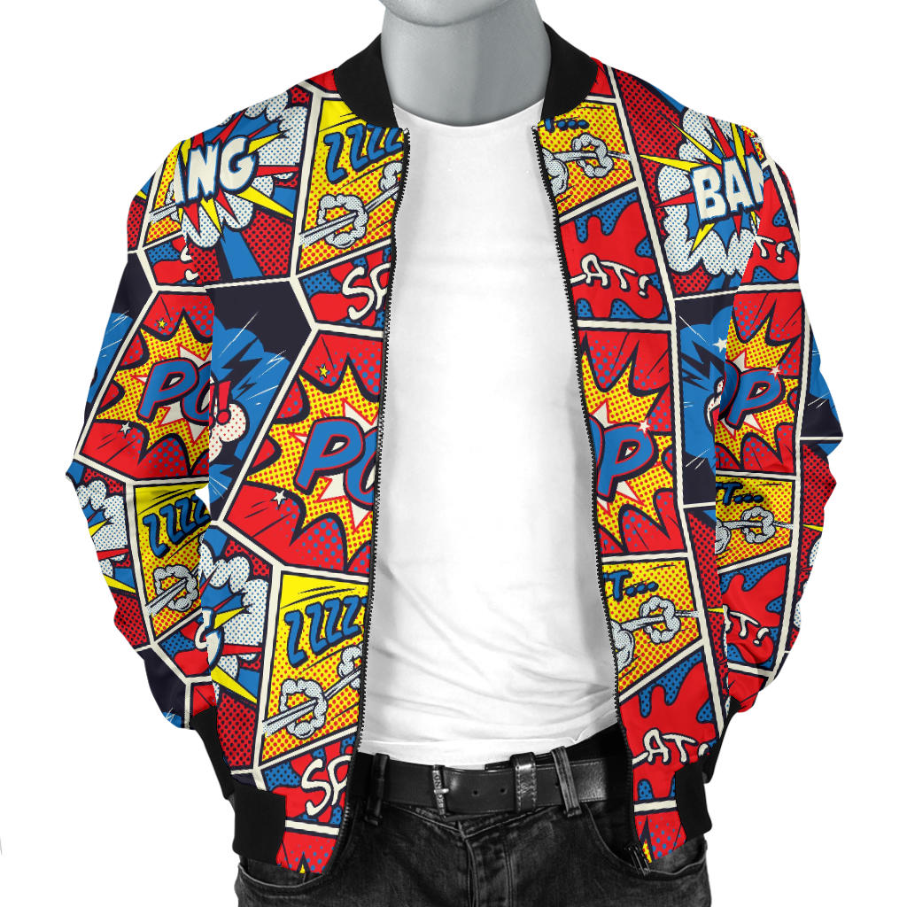 Comic Book Pattern Print Design 03 Men Bomber Jacket