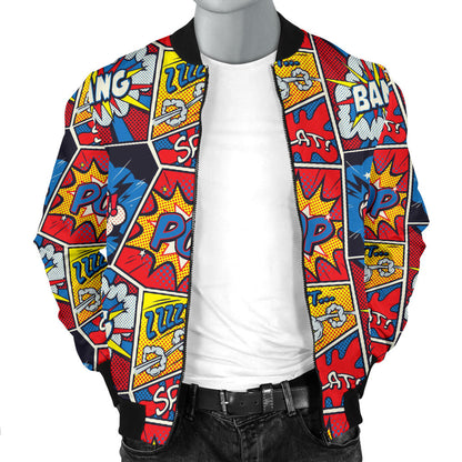Comic Book Pattern Print Design 03 Men Bomber Jacket