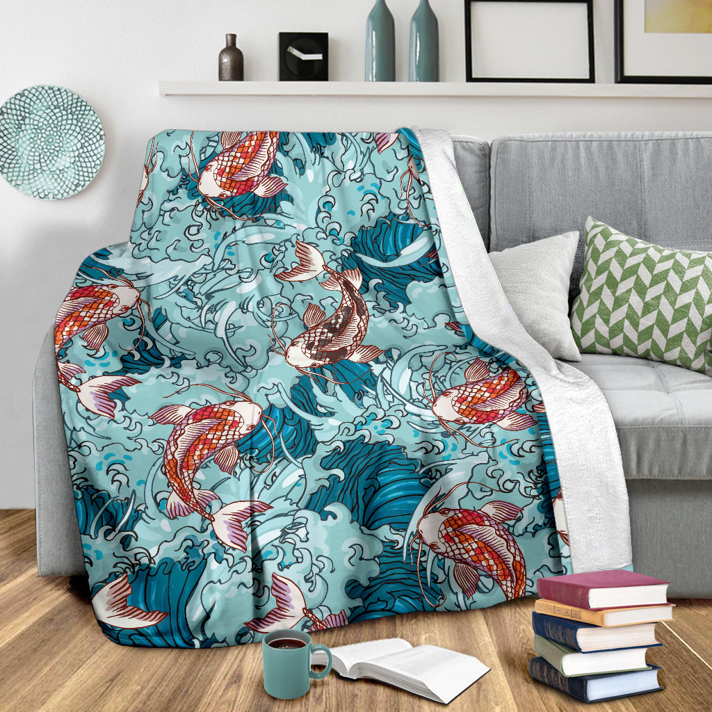 KOI Fish Pattern Print Design 05 Premium Blanket