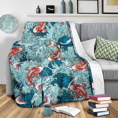 KOI Fish Pattern Print Design 05 Premium Blanket
