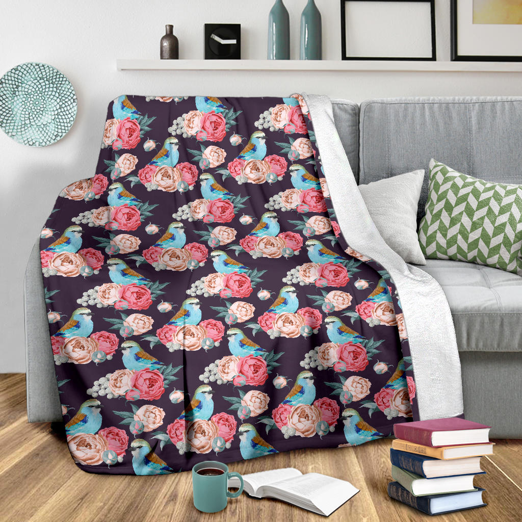 Bluebird Pattern Print Design 02 Premium Blanket