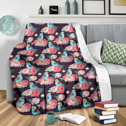Bluebird Pattern Print Design 02 Premium Blanket
