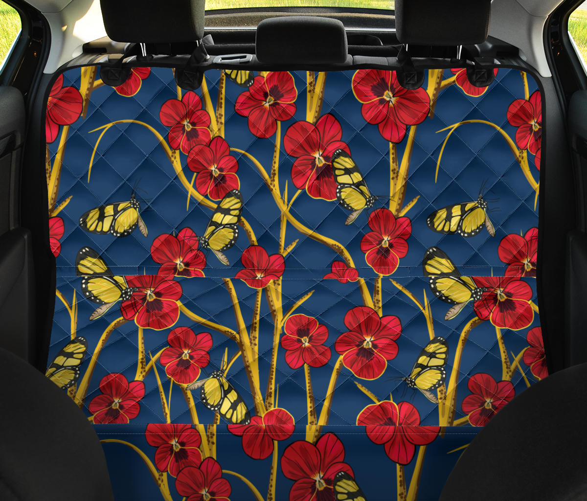 Pansy Pattern Print Design A01 Rear Dog Car Seat Cover Hammock