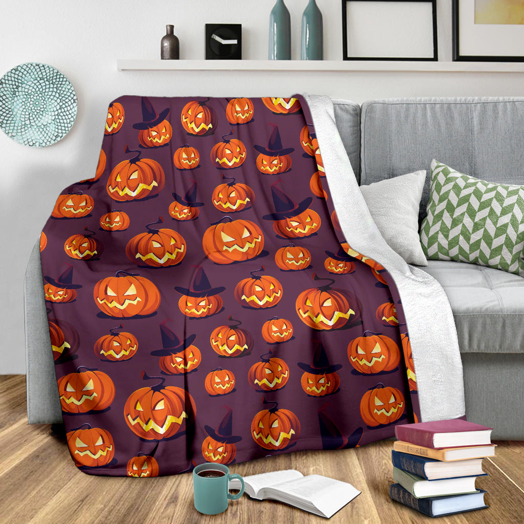 Halloween Pumpkin Pattern Print Design 03 Premium Blanket
