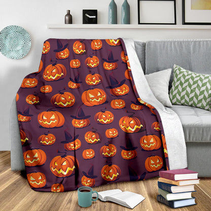 Halloween Pumpkin Pattern Print Design 03 Premium Blanket