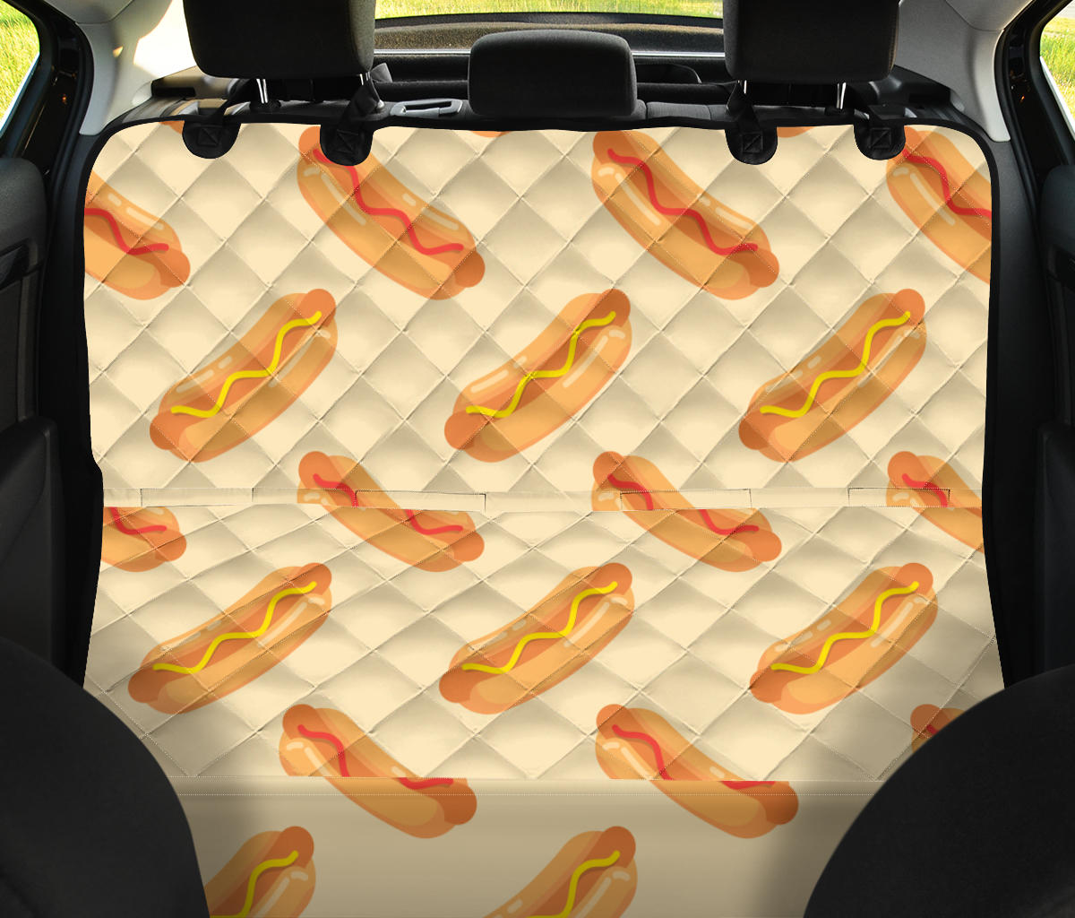 Hot Dog Pattern Print Design 05 Rear Dog Car Seat Cover Hammock