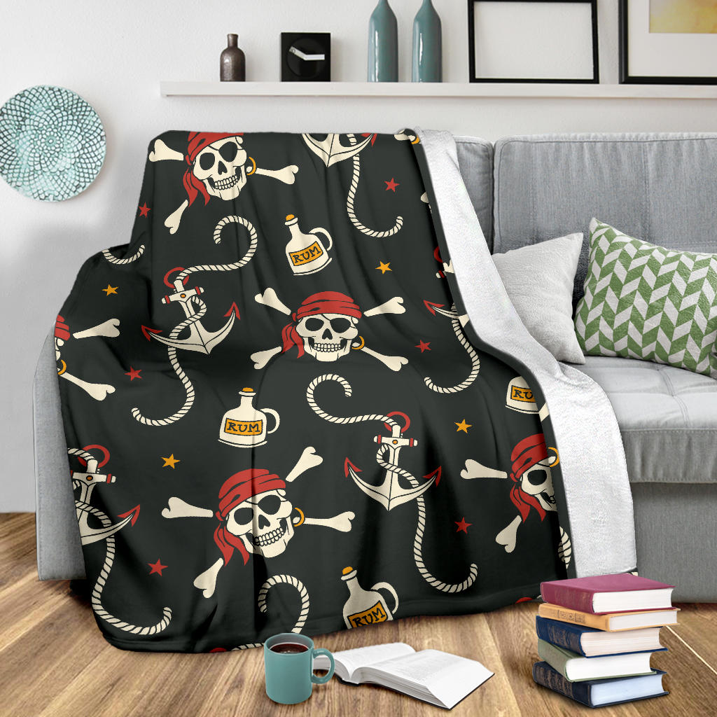 Pirate Pattern Print Design A02 Premium Blanket