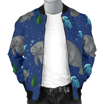Manatee Pattern Print Design 01 Men Bomber Jacket