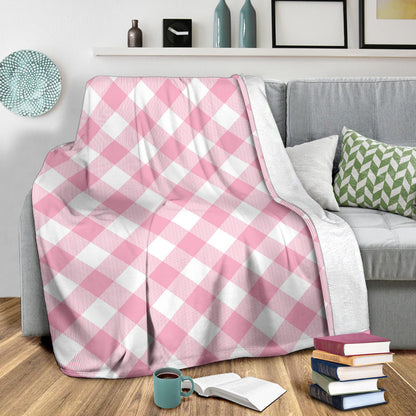 Gingham Pink Pattern Print Design 02 Premium Blanket