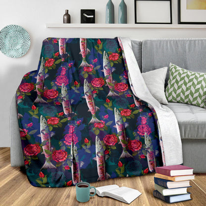 Barracuda with Folwer Pattern Print Design 01 Premium Blanket