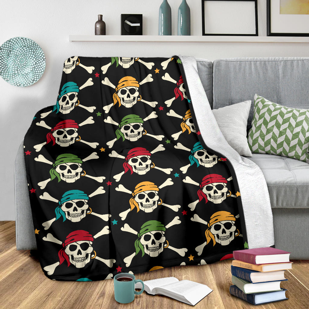 Pirate Pattern Print Design A01 Premium Blanket