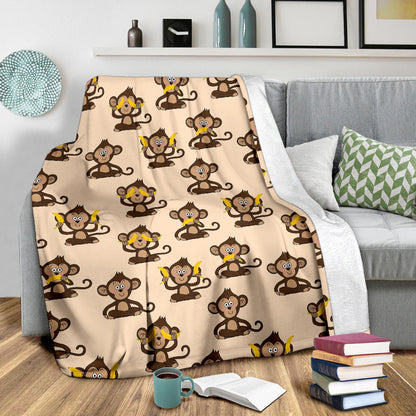 Monkey Pattern Print Design 03 Premium Blanket