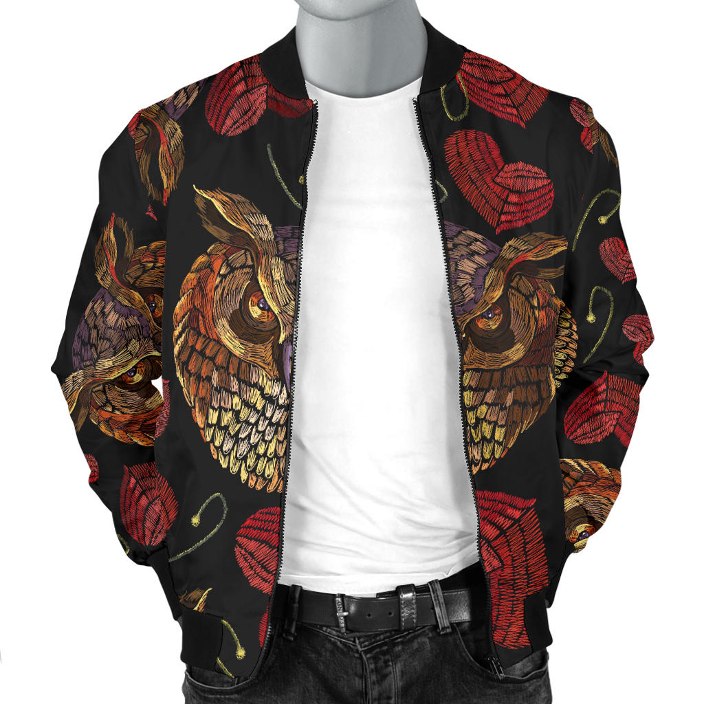 Owl Pattern Print Design A08 Men Bomber Jacket