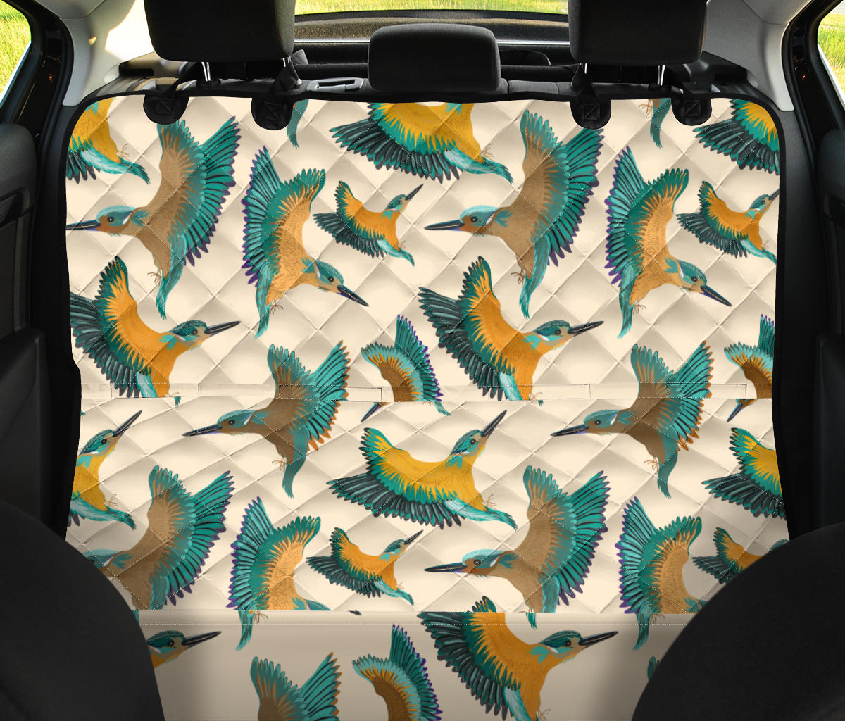 Kingfisher Pattern Print Design 02 Rear Dog Car Seat Cover Hammock
