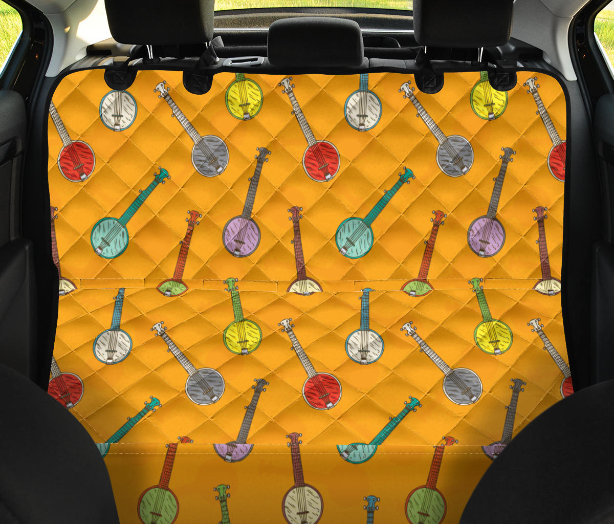 Banjo Pattern Print Design 02 Rear Dog Car Seat Cover Hammock