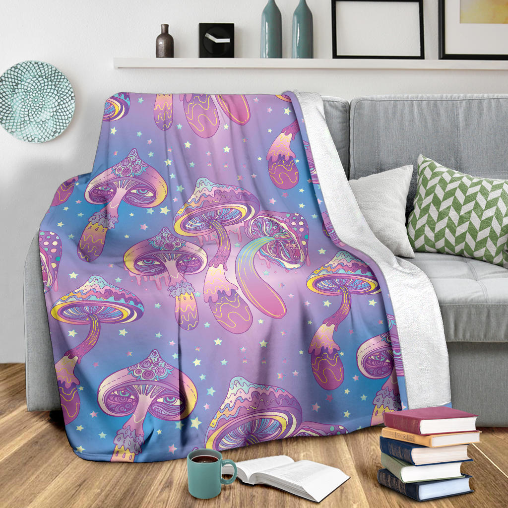 Psychedelic Mushroom Pattern Print Design A01 Premium Blanket