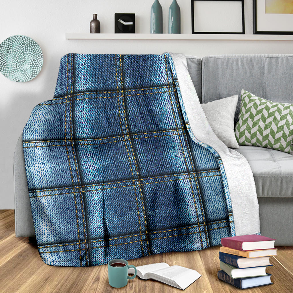 Jean Patchwork Pattern Print Design 02 Premium Blanket