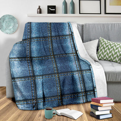 Jean Patchwork Pattern Print Design 02 Premium Blanket