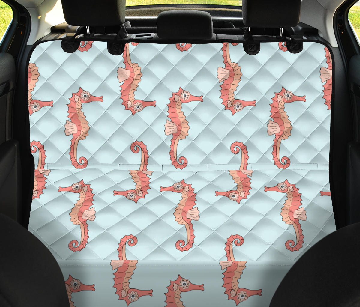 SeaHorse Pattern Print Design 01 Rear Dog Car Seat Cover Hammock