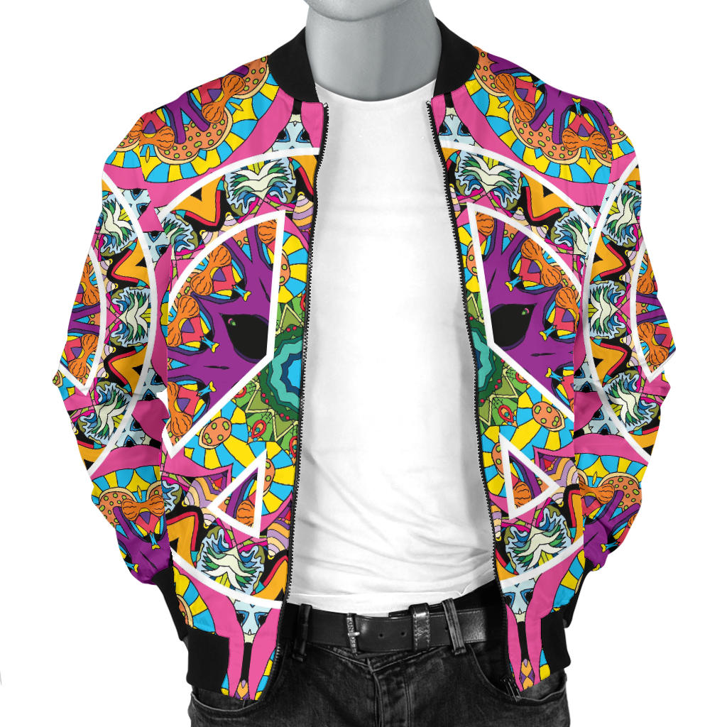 Peace Sign Pattern Print Design A03 Men Bomber Jacket