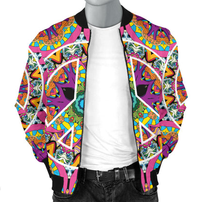 Peace Sign Pattern Print Design A03 Men Bomber Jacket