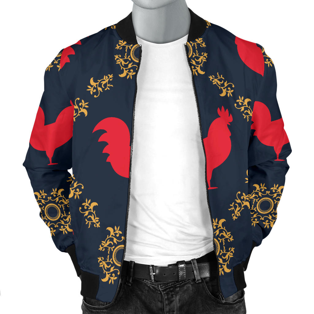 Rooster Pattern Print Design A02 Men Bomber Jacket