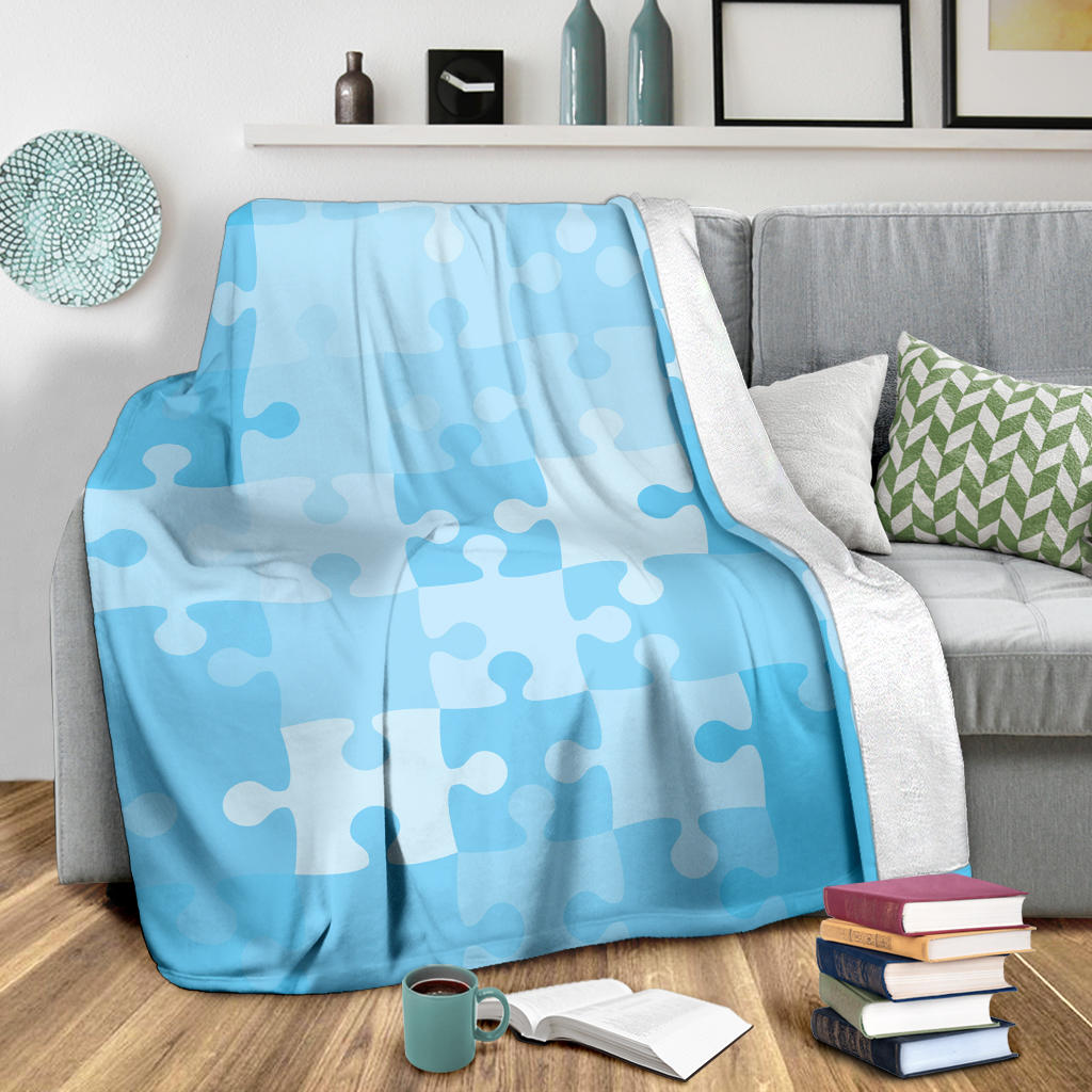 Puzzle Blue Pattern Print Design A04 Premium Blanket