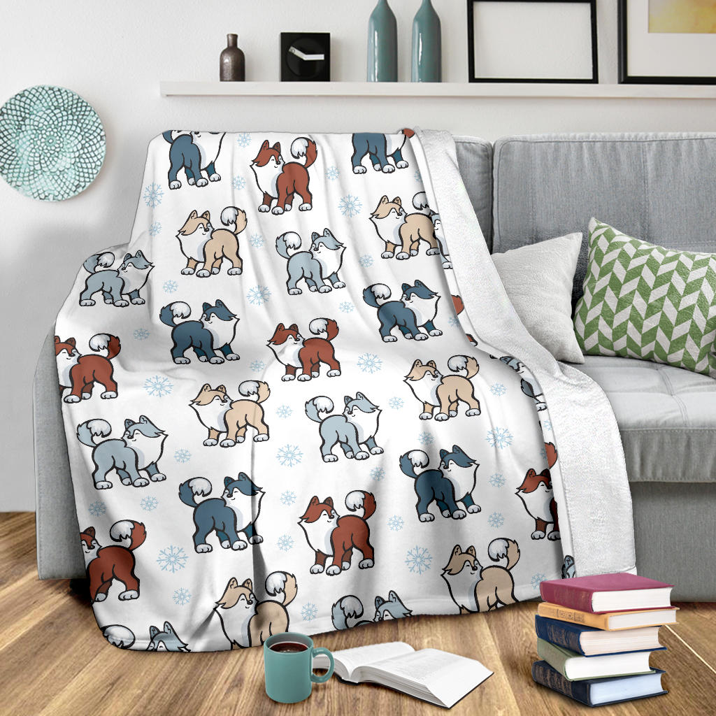 Alaskan Malamute Pattern Print Design 02 Premium Blanket