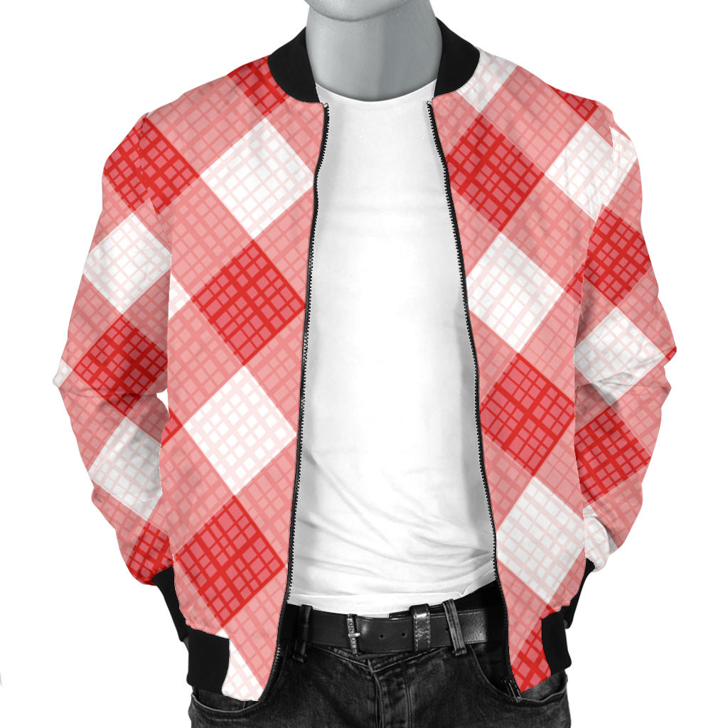 Gingham Red Pattern Print Design 01 Men Bomber Jacket